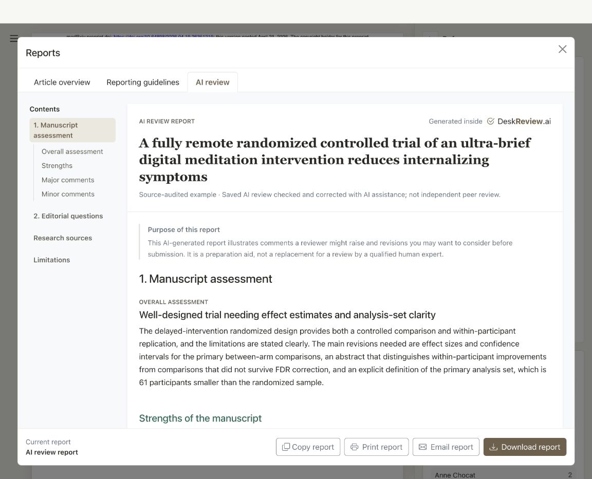 A saved AI review presented as a readable, printable document.